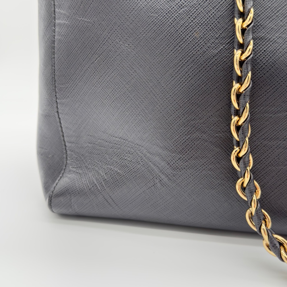 Salvatore Ferragamo Leather Chain Tote Bag Handbag Grey Gold - Picture 12 of 16